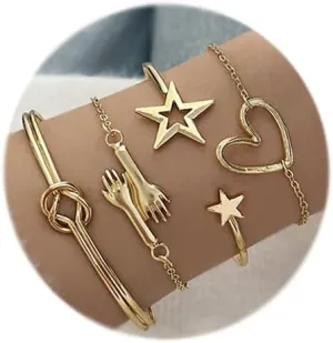 Gold Bracelets Set for Women Stack Gold Chain Bracelet Dainty Star Heart Knot Bracelet Set Layered Link Bracelet for Women Jewelry