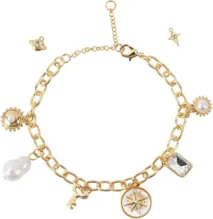 Gold Charm Bracelets for Women Non Tarnish, Gold Stainless Steel Small Charm Chain Link Bracelet Kit, Gold Dangle Bracelets Chunky Bracelet Ocean Jewelry Women's Link Bracelets Y2K for Valentine's Day