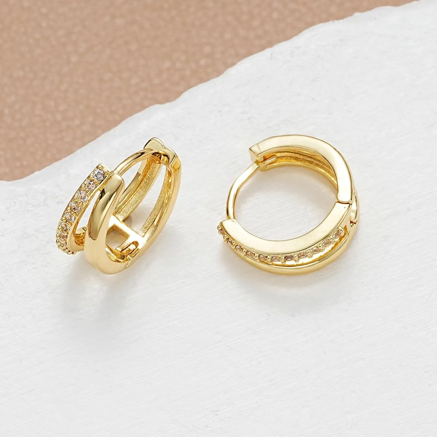 Gold Hoop Earrings for Women Trendy,14k Gold Plated Stud Earring Hypoallergenic Earring Flat Back Earrings Small Gold Huggie Hoop Earrings Set for Women