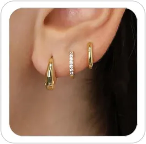 Gold Hoop Earrings Set for Women Trendy 14k Gold Plated Huggie Small Hoop Earrings Gold Cartilage Stud Earrings Flat Back Stud Earrings Chunky Open Hoop Earrings Set Jewelry Gifts for Women