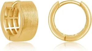 Gold Plated Brushed Sterling Silver 6x14mm Classic Huggie Hoop Earrings
