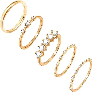 Gold Rings for Women,Set of 5 Stackable Cubic Zirconia Thumb Rings, Non-Tarnish Gold Plated Engagement Band Set, Dainty Statement Stacking Rings for Women, Great for Everyday Wear