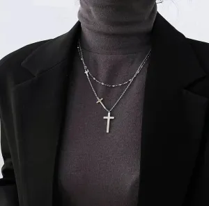 Gold Silver Layered Cross Necklace for Women Dainty Simple Cross Pendant Faith Jewelry Men Gift