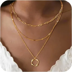 Gold Silver Necklace for Women 14K Real Gold Layered Necklace Choker Dainty Paperclip Silver Trendy Necklace for Woman Gift