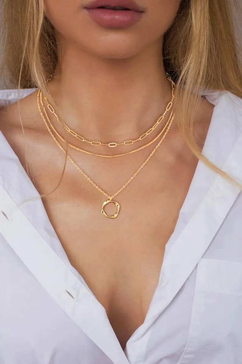 Gold Silver Necklace for Women 14K Real Gold Layered Necklace Choker Dainty Paperclip Silver Trendy Necklace for Woman Gift