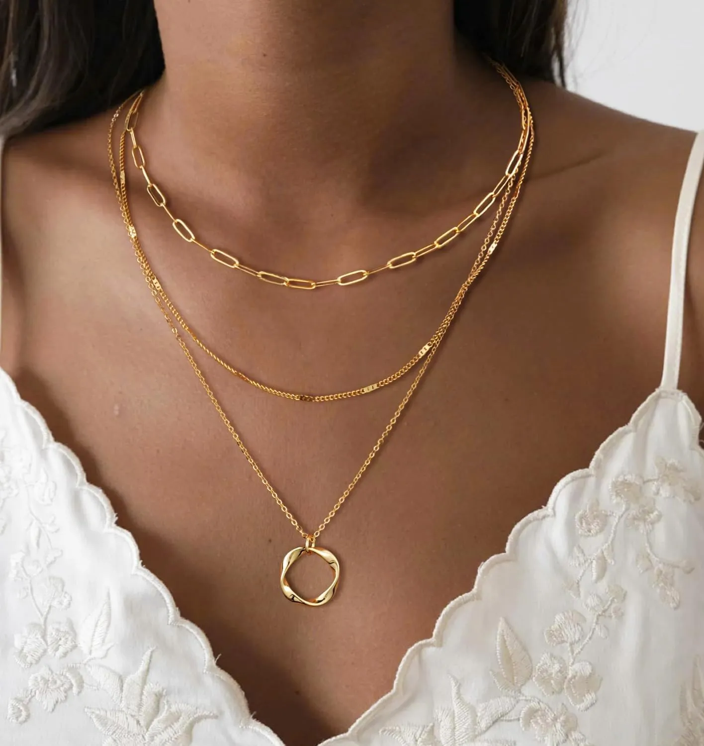 Gold Silver Necklace for Women 14K Real Gold Layered Necklace Choker Dainty Paperclip Silver Trendy Necklace for Woman Gift