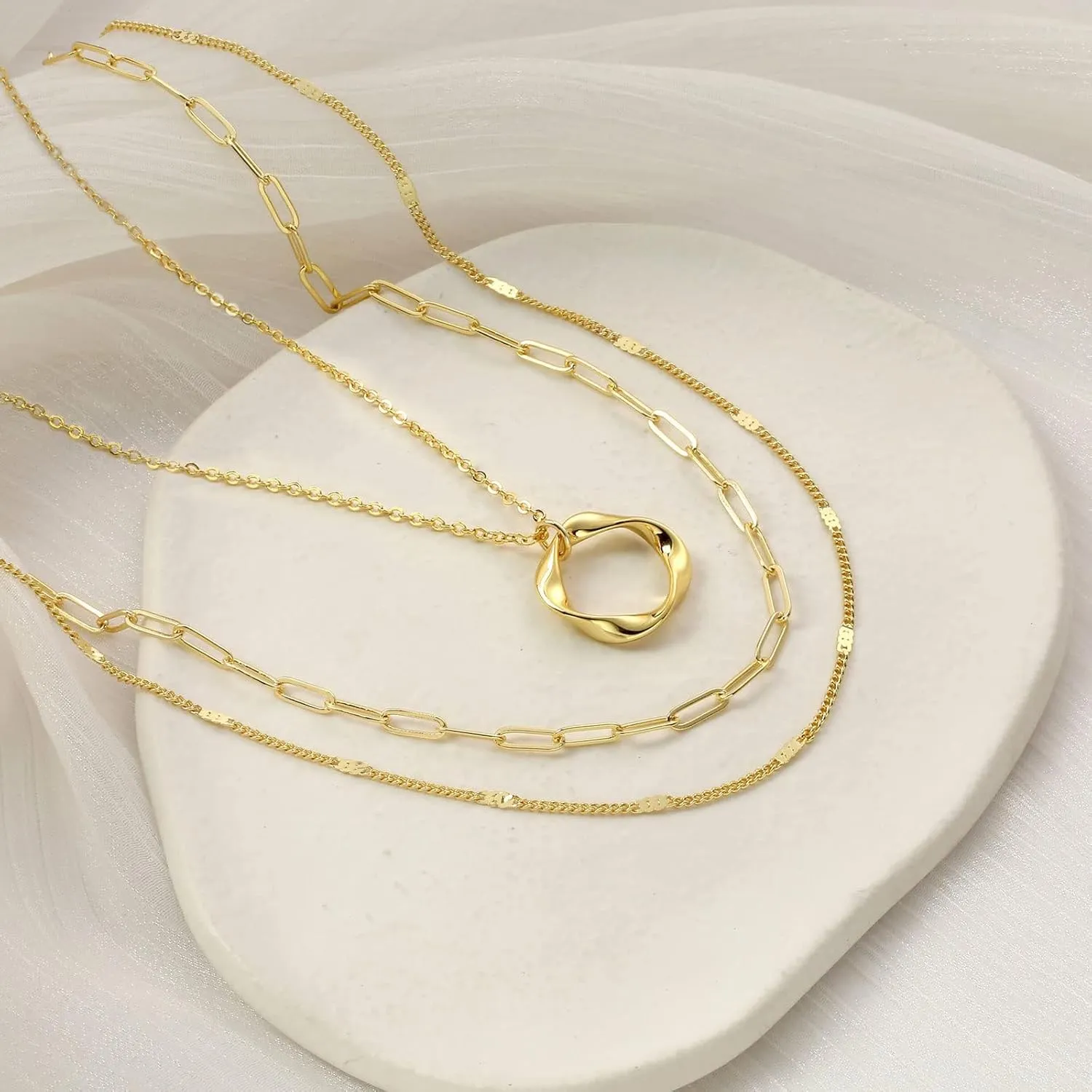 Gold Silver Necklace for Women 14K Real Gold Layered Necklace Choker Dainty Paperclip Silver Trendy Necklace for Woman Gift