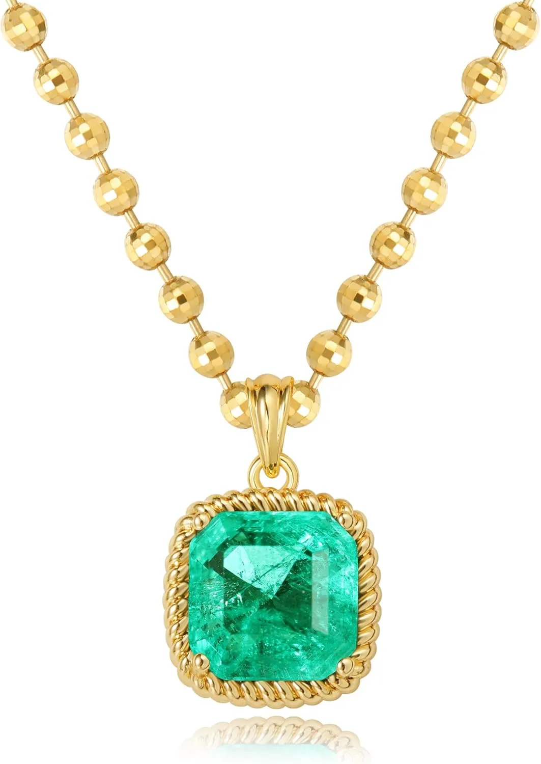 Gold Simulated Emerald Pendant Necklace for Women 14K Gold Plated Dainty Gemstone Crystal Emerald Charm Necklaces for Women Trendy Gold Jewelry