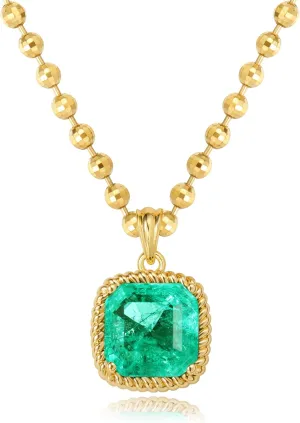 Gold Simulated Emerald Pendant Necklace for Women 14K Gold Plated Dainty Gemstone Crystal Emerald Charm Necklaces for Women Trendy Gold Jewelry