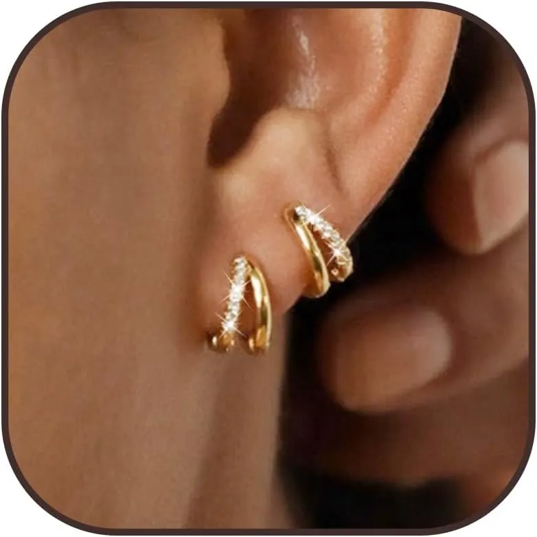 Gold Small Hoop Earrings for Women Trendy Dainty Gold Huggie Hoop Earrings Double Hoop Earrings Small Gold Earrings for Women Jewelry Gifts