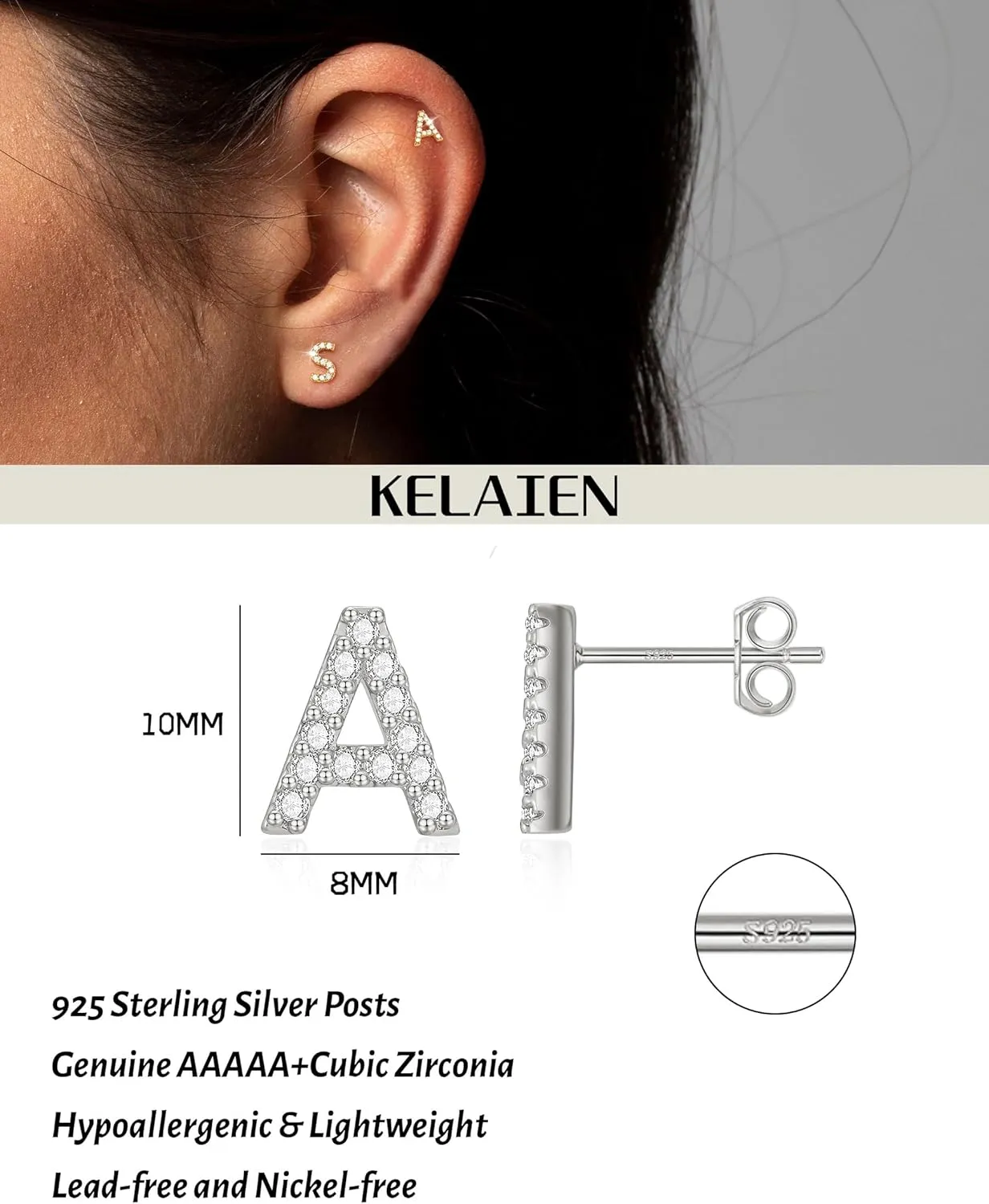 Gold Stud Earrings for Women 925 Sterling Silver Hypoallergenic Initial Letter Earrings 14K Gold Plated Cubic Zirconia Studs Earring Trendy Cute Dainty Diamond Jewelry Gift