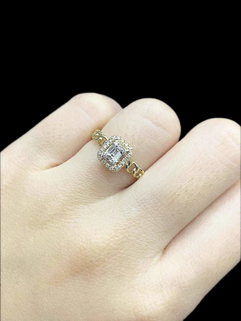 Golden Classic Emerald Chain Band Diamond Ring 14kt | CLR