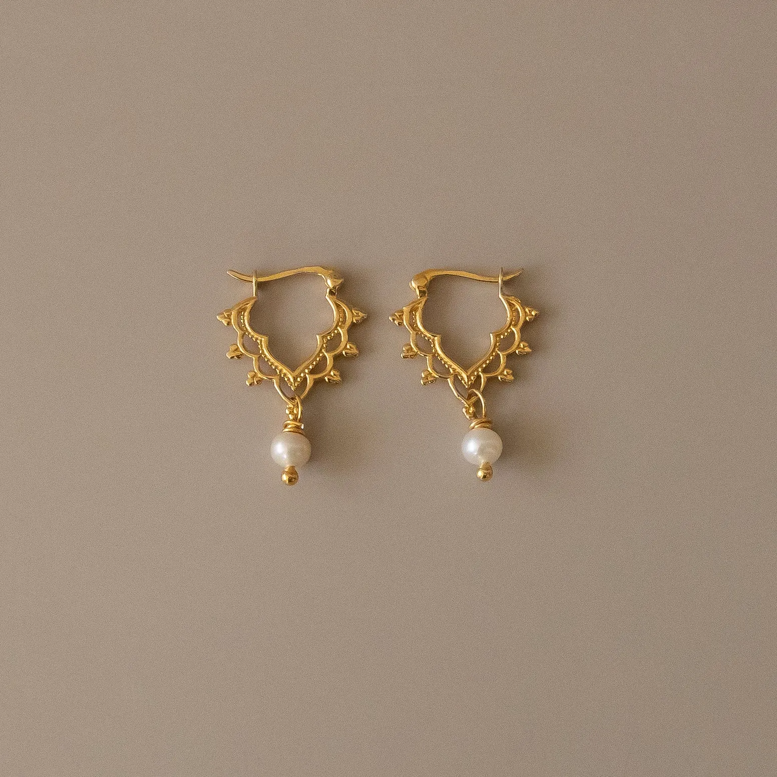 Golden Pearl Crown Hoops