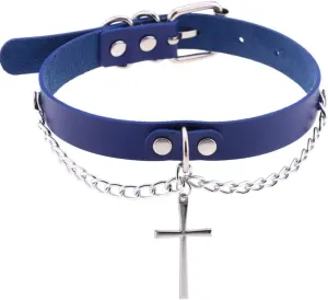 Goth PU Leather Cross Choker Collar Necklaces for Women Punk Costume Jewelry Adjustable