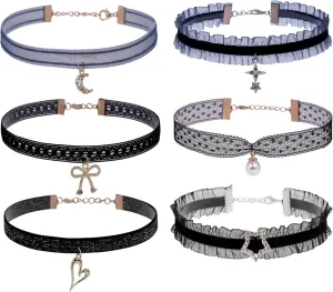 Gothic Black Lace Choker for Women Punk Collar Velvet Tattoo Charm Choker Necklace Stretchy