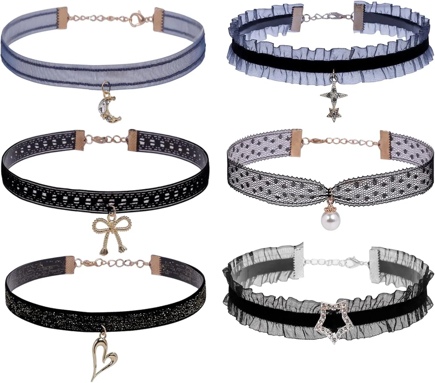 Gothic Black Lace Choker for Women Punk Collar Velvet Tattoo Charm Choker Necklace Stretchy