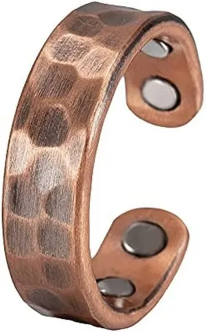 Hammered Design Copper Rings Men Women Adjustable Vintage Solid Copper Magnetic Rings Wedding Rings Open Cuff Rings