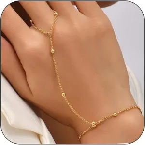 Hand Chain Ring Bracelet for Women Dainty Finger Ring Bracelet Bohemian Slave Bracelets Rhinestone Rings Hand Chain Bracelets Trendy Jewelry for Women