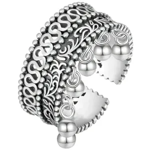 Handmade 925 Sterling Silver Rings For Women Hollow Rings With Bells Wide Band Lace Rings Charm Ring Chunky Rings Open Adjustable Rings Vintage Statement Ring Wrap Finger Rings Fashion Jewelry Gift