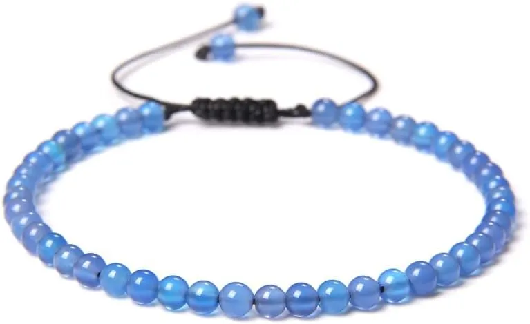 Handmade Beaded Bracelet, Suitable for Both Men and Women, 4mm Fine Beaded Bracelet Woven Adjustable Natural Stone Beaded Handmade Bracelet (Light Blue)