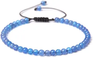 Handmade Beaded Bracelet, Suitable for Both Men and Women, 4mm Fine Beaded Bracelet Woven Adjustable Natural Stone Beaded Handmade Bracelet (Light Blue)