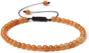 Handmade Beaded Bracelet, Suitable for Both Men and Women, 4mm Fine Beaded Bracelet Woven Adjustable Natural Stone Beaded Handmade Bracelet (Orange)