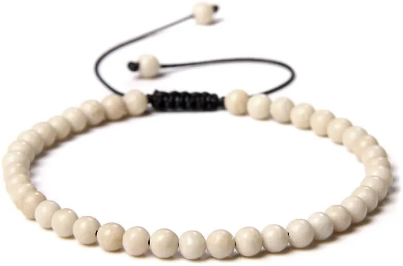Handmade Beaded Bracelet, Suitable for Both Men and Women, 4mm Fine Beaded Bracelet Woven Adjustable Natural Stone Beaded Handmade Bracelet (Yellow White)