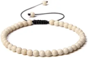 Handmade Beaded Bracelet, Suitable for Both Men and Women, 4mm Fine Beaded Bracelet Woven Adjustable Natural Stone Beaded Handmade Bracelet (Yellow White)