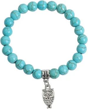handmade beaded bracelet, suitable for both men and women, animal pattern pendant, natural stone beaded bracelet (blue, owl pendant)