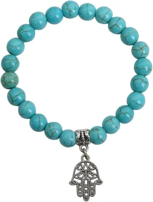 handmade beaded bracelet, suitable for both men and women, animal pattern pendant, natural stone beaded bracelet (blue, palm pendant)