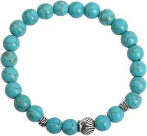 handmade beaded bracelet, suitable for both men and women, animal pattern pendant, natural stone beaded bracelet (blue, scallop pendant)