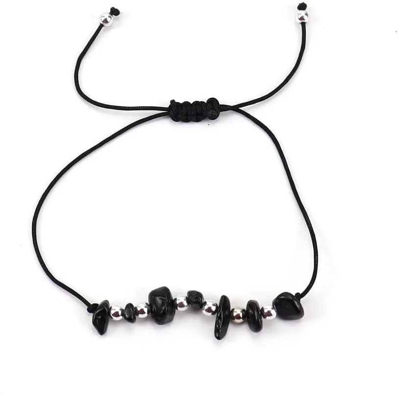 Handmade Beaded Bracelet, Suitable for Men and Women, Natural Stone Crystal Beaded Bracelet Adjustable Stone Bracelet (Black)