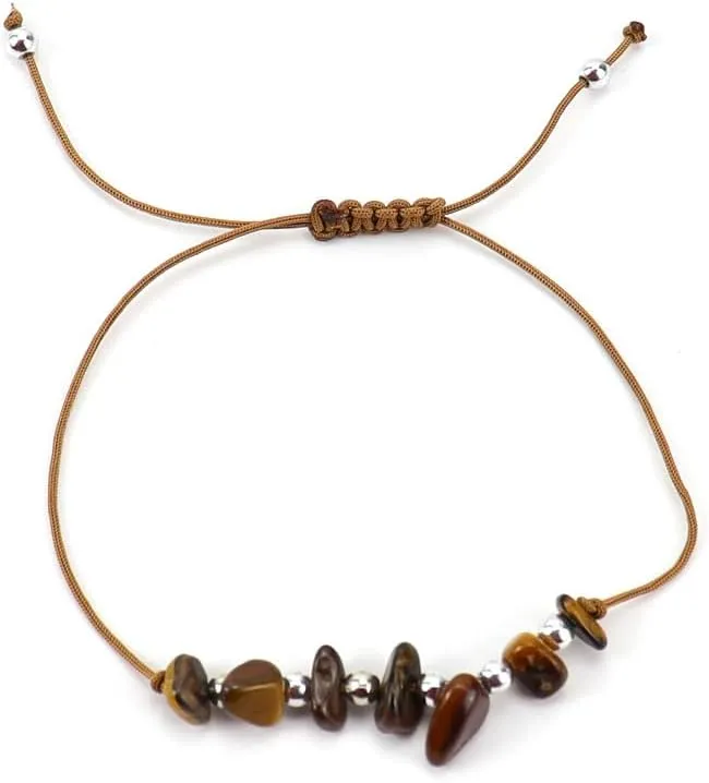 Handmade Beaded Bracelet, Suitable for Men and Women, Natural Stone Crystal Beaded Bracelet Adjustable Stone Bracelet (Brown)