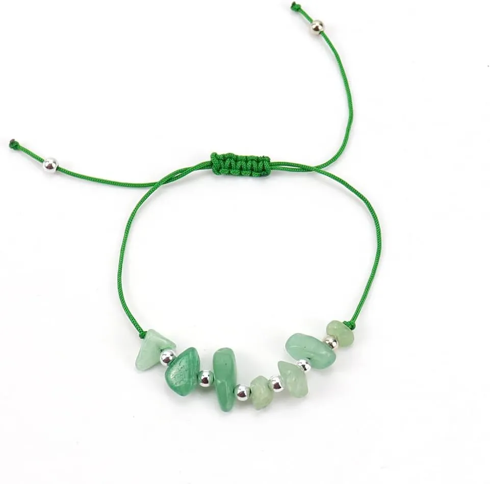 Handmade Beaded Bracelet, Suitable for Men and Women, Natural Stone Crystal Beaded Bracelet Adjustable Stone Bracelet (Green)