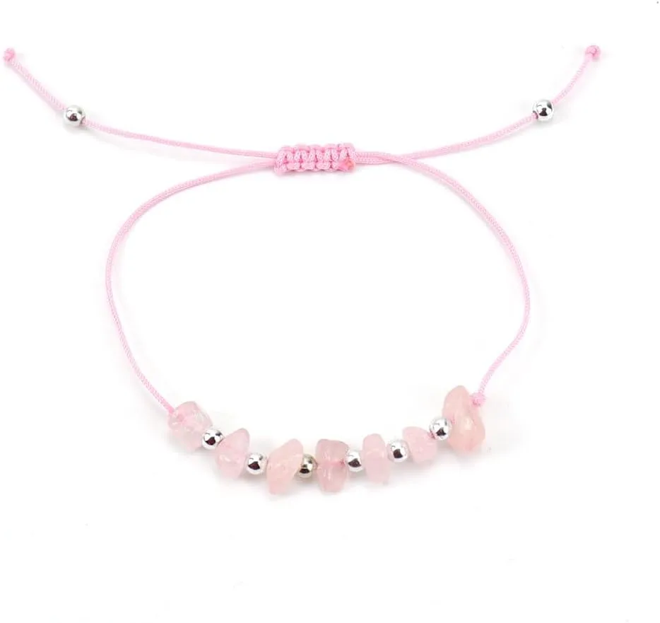Handmade Beaded Bracelet, Suitable for Men and Women, Natural Stone Crystal Beaded Bracelet Adjustable Stone Bracelet (Light Pink)