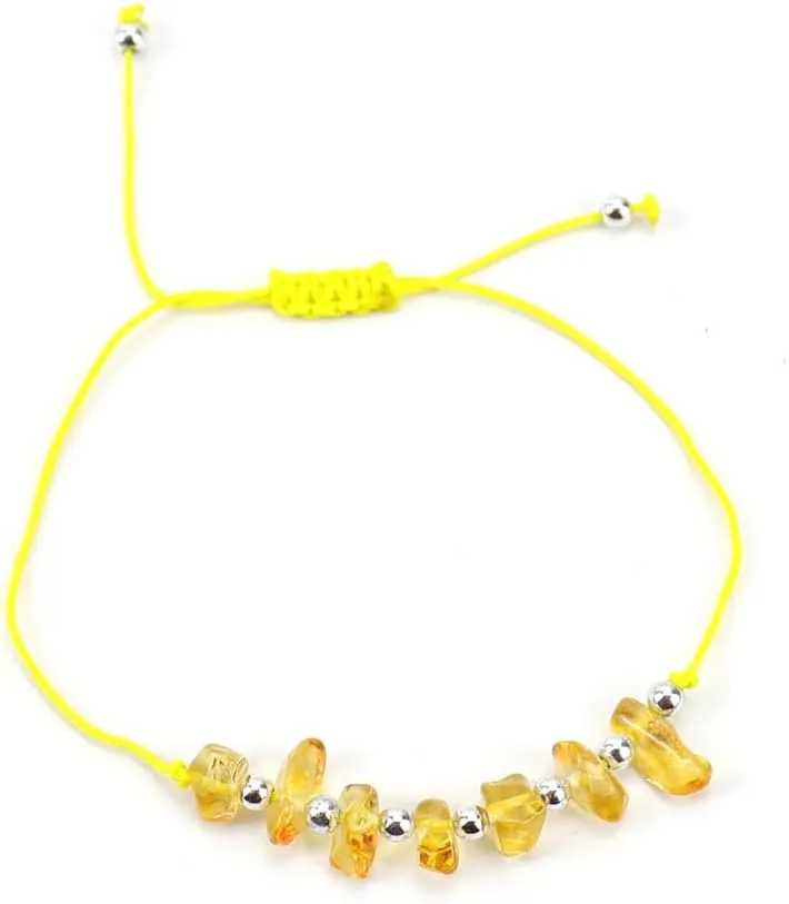 Handmade Beaded Bracelet, Suitable for Men and Women, Natural Stone Crystal Beaded Bracelet Adjustable Stone Bracelet (Yellow)