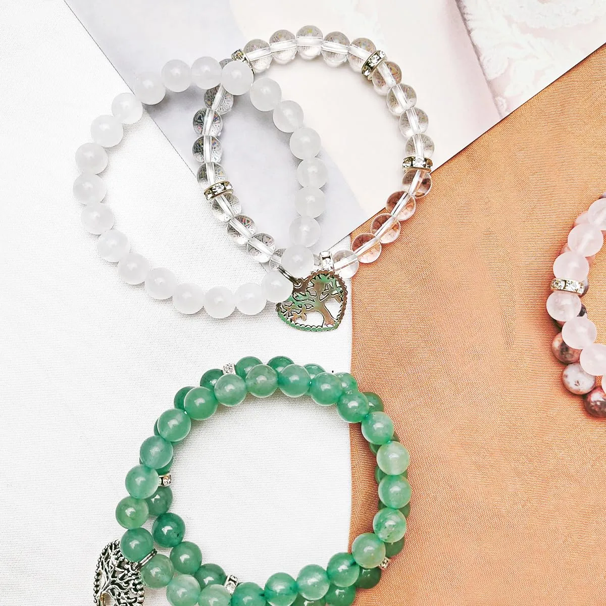 Handmade Healing Bracelets for Women, Tree of Life Charm, Matching Bracelets, 8mm Natural Stone Beaded, Anti Anxiety Stress Relief Yoga Beads, Jewelry for Girls, Get Well Soon Gifts