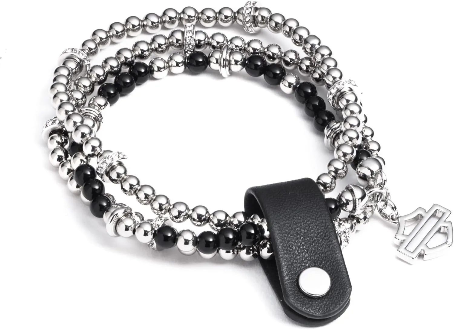 Harley-Davidson Women's Bar & Shield Logo Charm Beaded Stretch Bracelets Blk/Slv