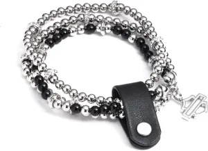 Harley-Davidson Women's Bar & Shield Logo Charm Beaded Stretch Bracelets Blk/Slv