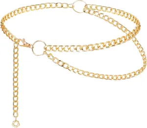 Heyion Layered Waist Chain for Women Metal Waist Belt for Ladies Dresses