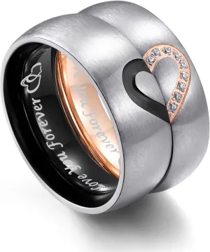 His Queen Her King Matching Promise Rings for Couple Sets Wedding Band Laser Crown and CZ Stainless Steel Queen & King His and Hers Wedding Rings for Couples