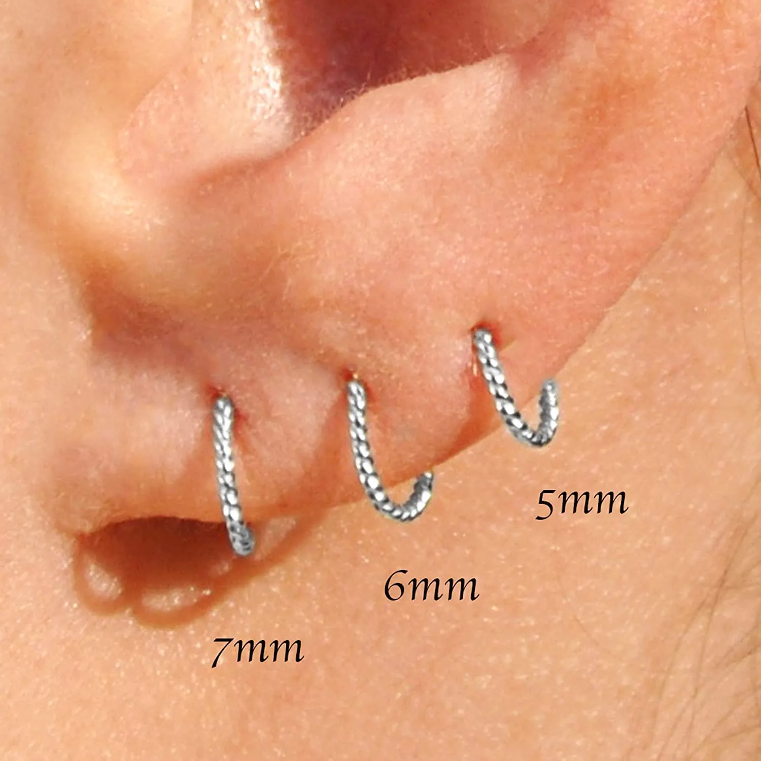 Hoop Earrings Cartilage Nose Septum Ear Helix Tragus Piercing Jewelry for Women Hypoallergenic Thin Tiny (7mm | THICK - 18 gauge, Sterling Silver 925 | Twisted Wire)