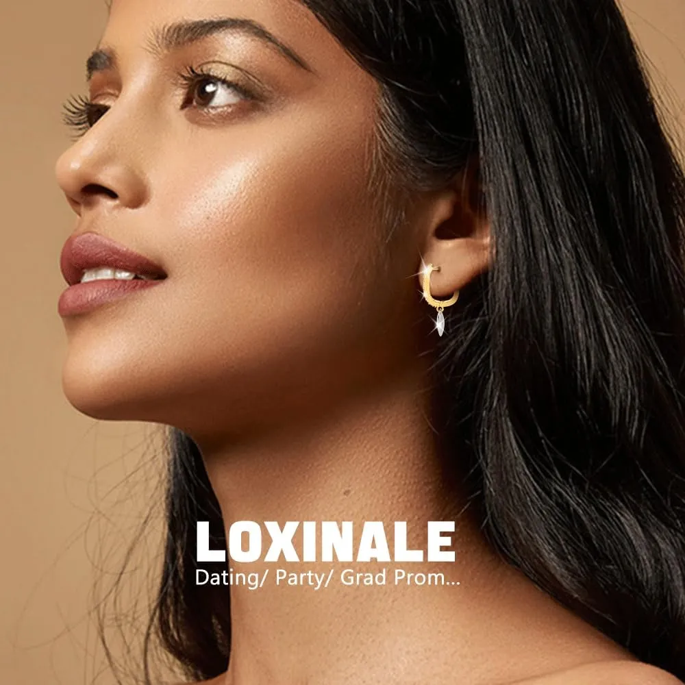 Huggie Hoop Earrings - 18k Gold Plated Small Twist Loop Drop Earings with Cubic Zirconia, Woman Statement Dangle Earing for Sensitive Earlobes
