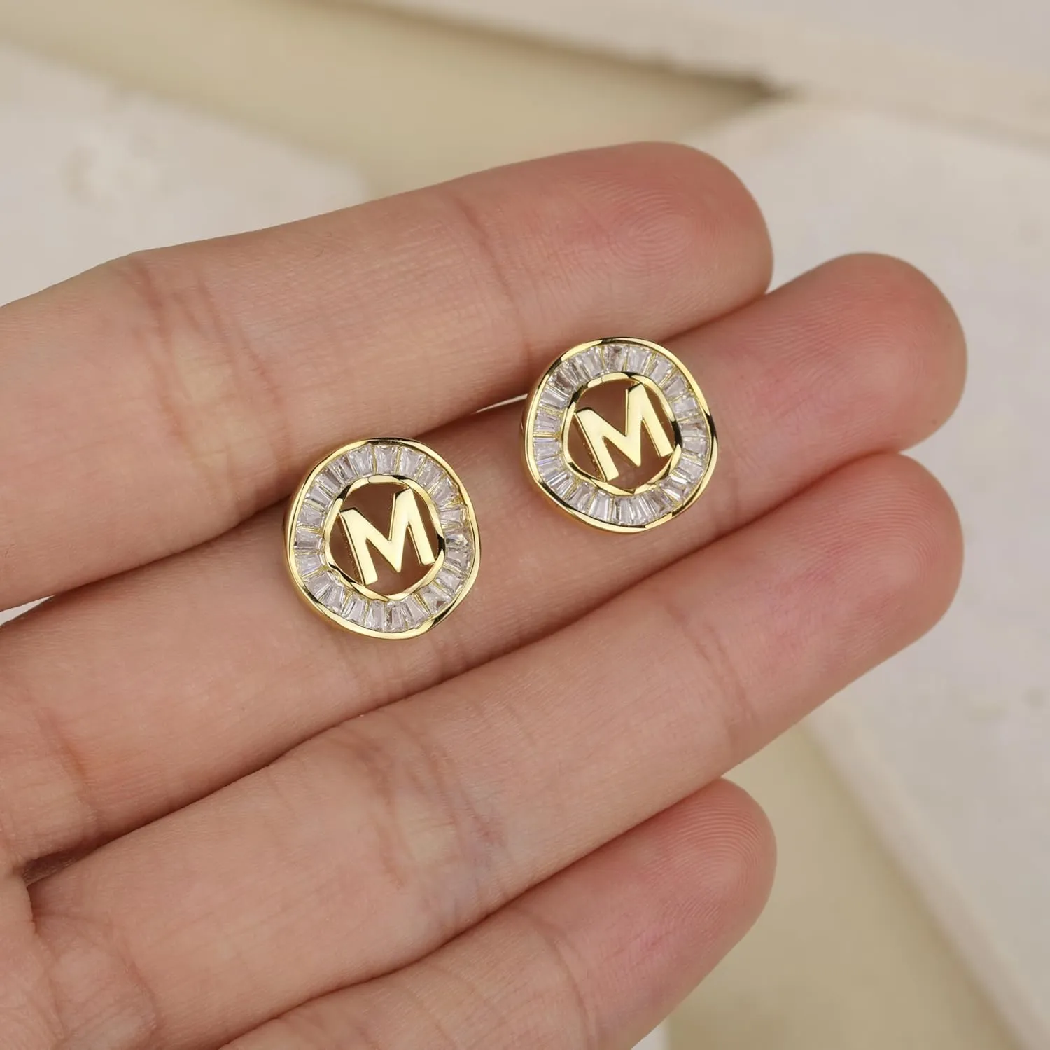 Initial Stud Earrings for Women, TAIGRAMA 18K Gold Plated Cubic Zirconia Earrings Studs Hypoallergenic for Sensitive Ears, Letter Studs Earrings for Women Jewelry Gifts
