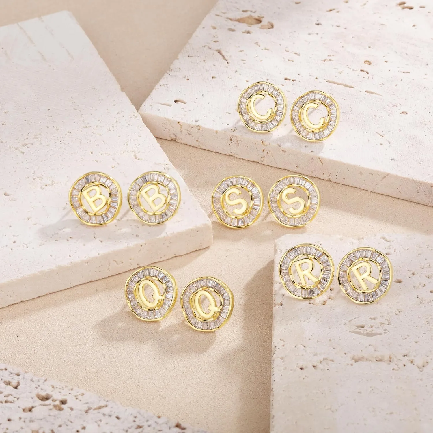 Initial Stud Earrings for Women, TAIGRAMA 18K Gold Plated Cubic Zirconia Earrings Studs Hypoallergenic for Sensitive Ears, Letter Studs Earrings for Women Jewelry Gifts