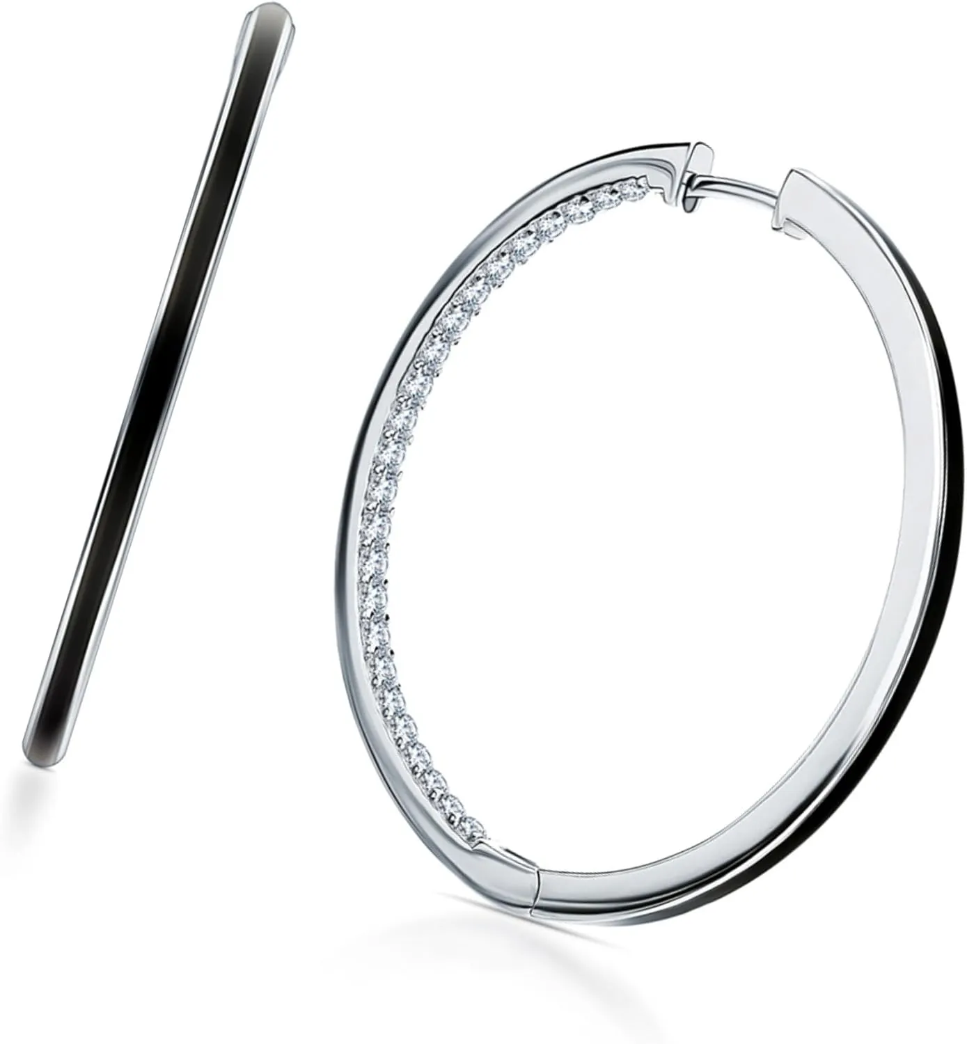Inner-Outer Hoop Earrings, Enamel Diamond (0.48ct) Huggies Hoop Earrings, 14k Gold Half String Hoop, Earrings For Women.