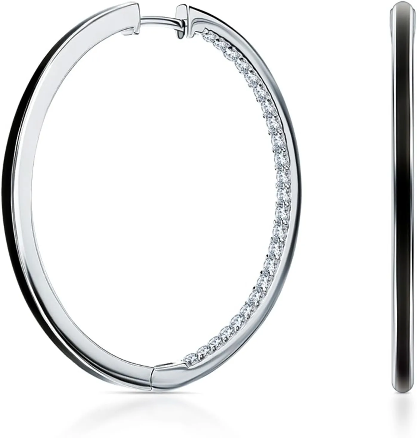 Inner-Outer Hoop Earrings, Enamel Diamond (0.48ct) Huggies Hoop Earrings, 14k Gold Half String Hoop, Earrings For Women.