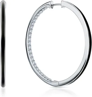 Inner-Outer Hoop Earrings, Enamel Diamond (0.48ct) Huggies Hoop Earrings, 14k Gold Half String Hoop, Earrings For Women.