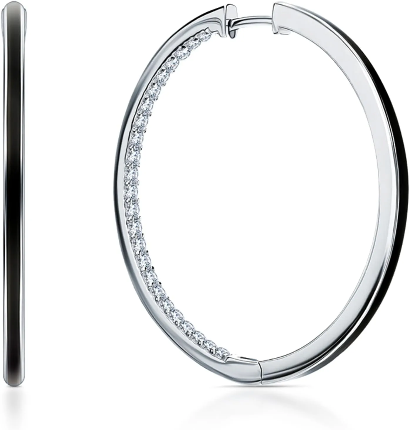 Inner-Outer Hoop Earrings, Enamel Diamond (0.48ct) Huggies Hoop Earrings, 14k Gold Half String Hoop, Earrings For Women.