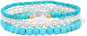 Irregular Blue Turquoises Beaded Bracelet Natural Stone Handmade Beads Pendant Elastic Bracelets For Men Women Energy Jewelry (Metal Color: Type 15 - Length: 21CM)